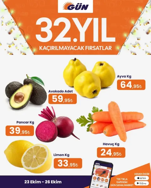 Gün Süpermarket - Manav İndirim Broşürü 23 - 26 Ekim 2026