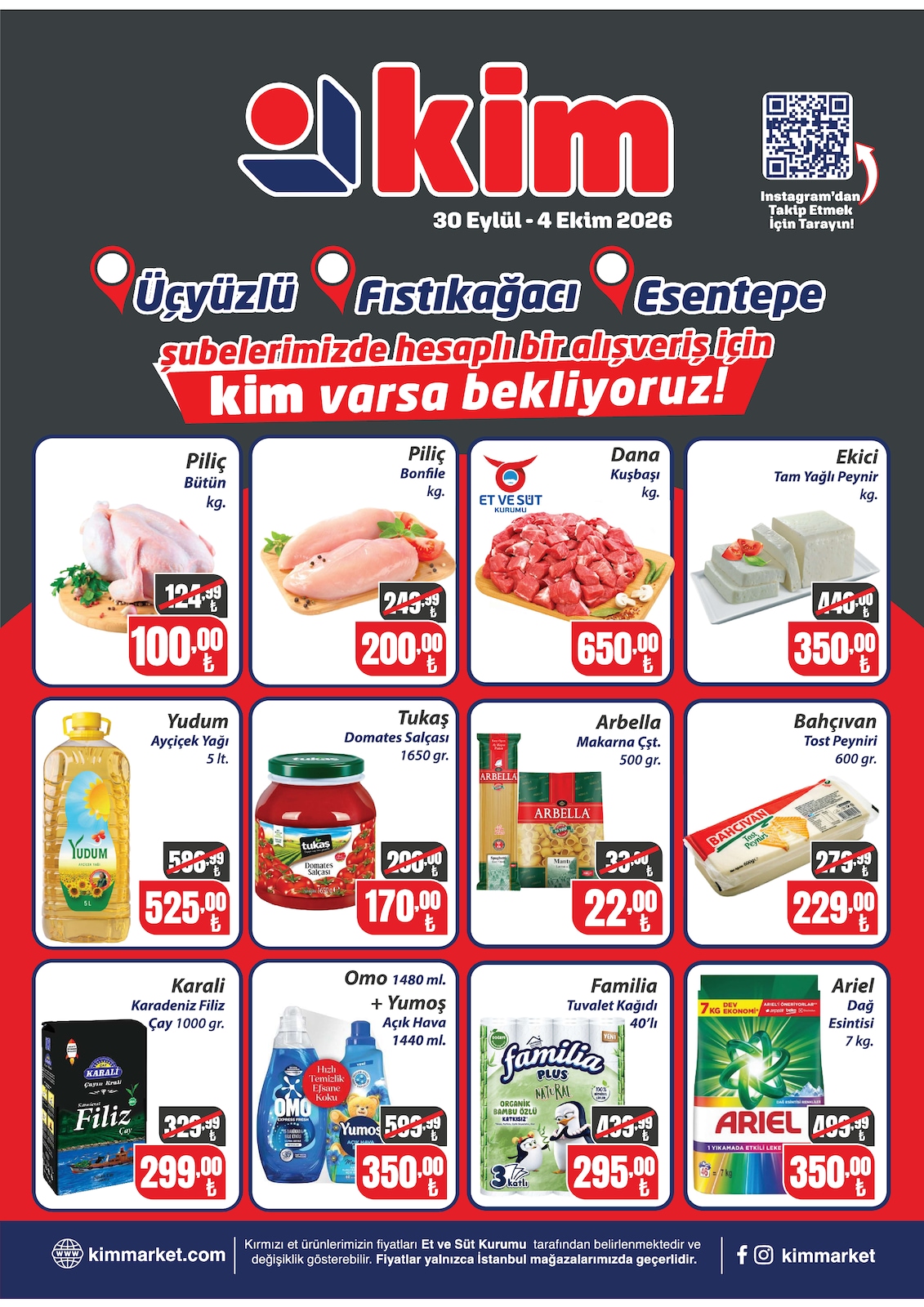 Kim Market 30 Eylül 2026 Üçyüzlü/Fıstıkağacı/Esentepe Şubelerine Özel
