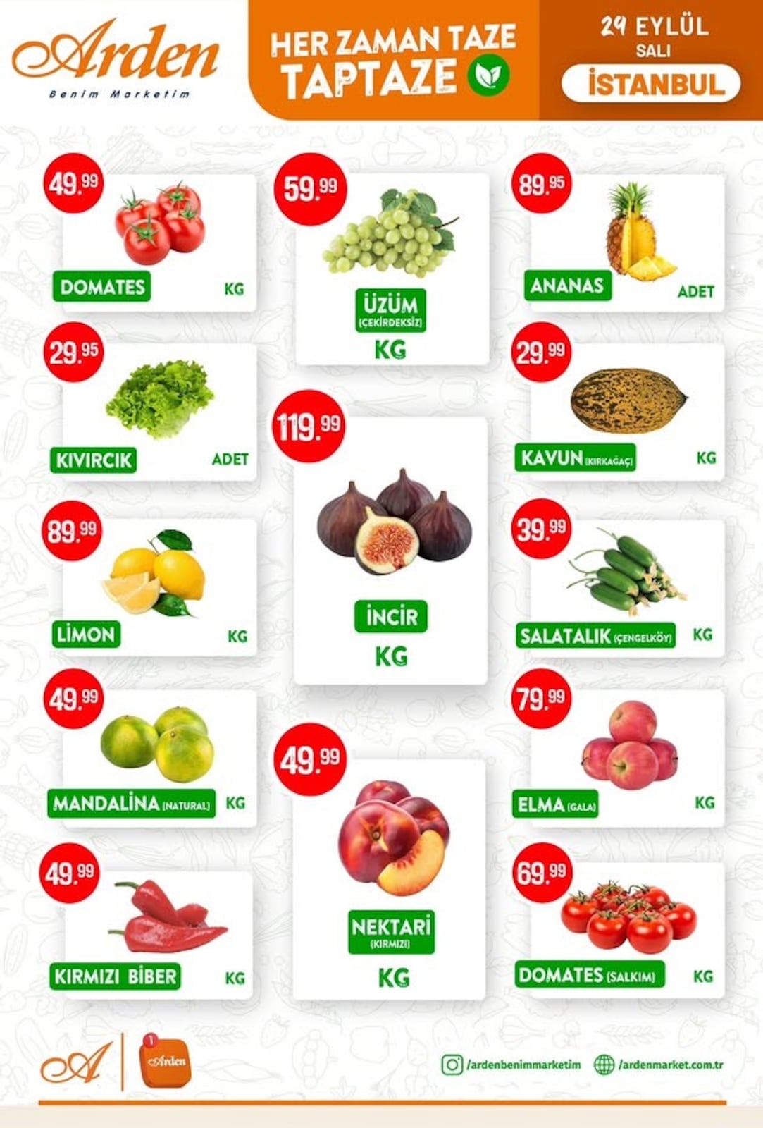 Arden Market 29 Eylül 2026 Manav İndirim Broşürü