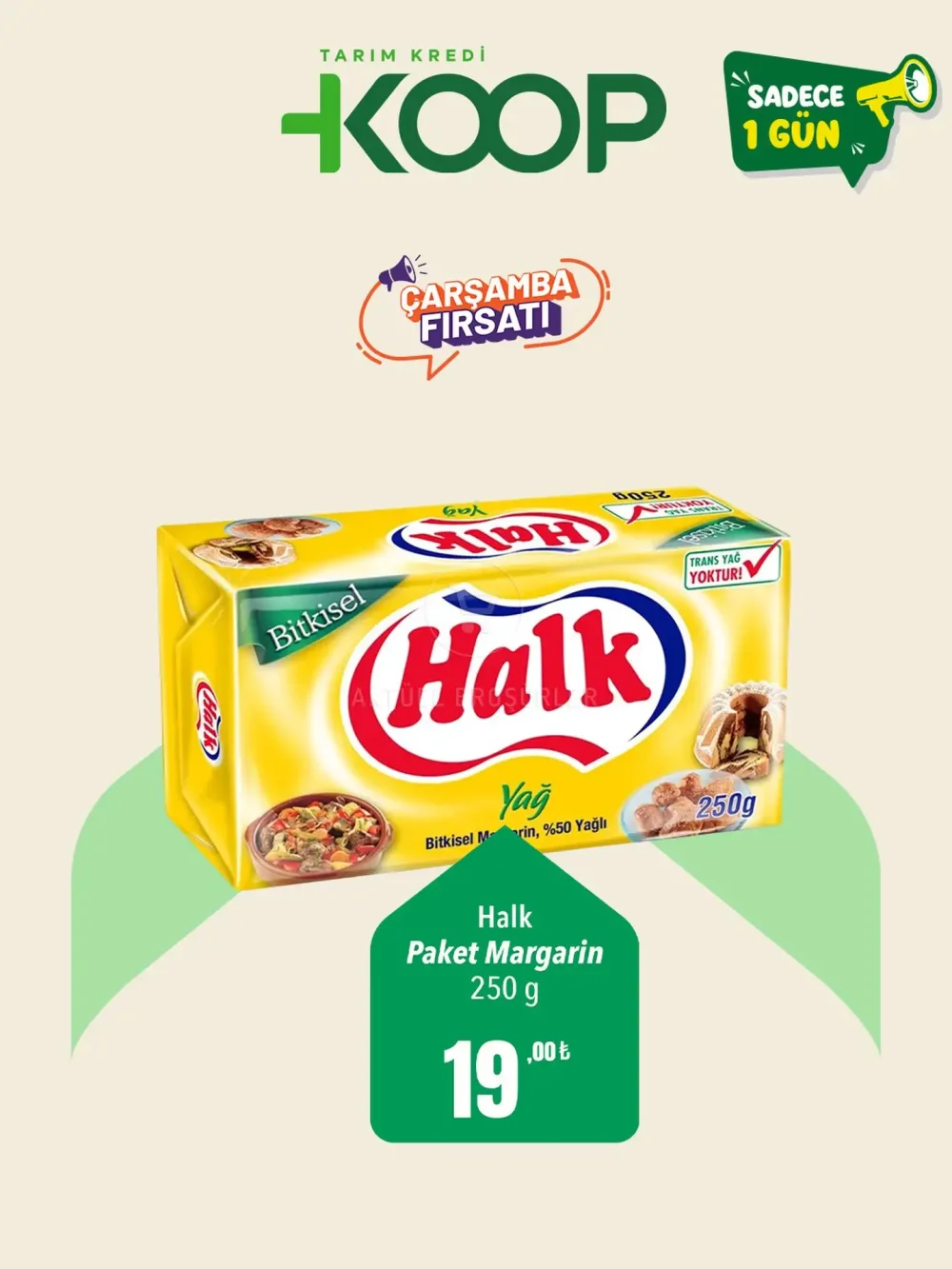 Tarım Kredi Market KOOP’ta Çarşamba Fırsatı! Halk Paket Margarin 250 g 19 TL